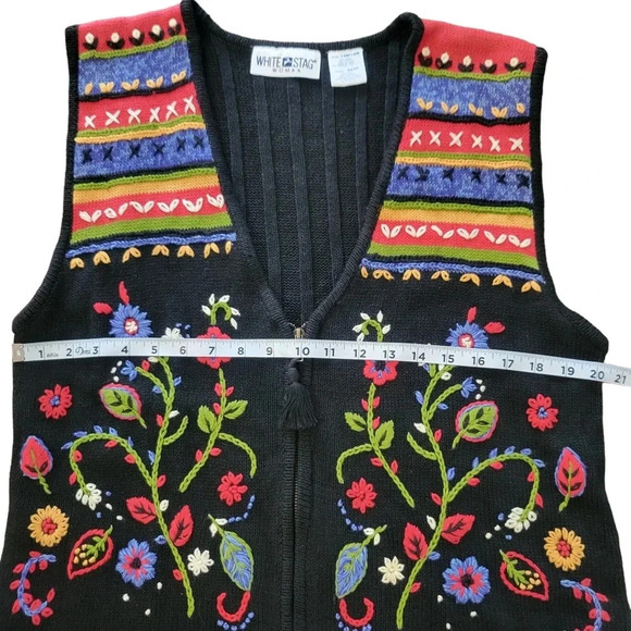 Vintage White Stag Women's Knit Embroidered Long Line Vest, Size 14W/16W - Picture 11 of 12